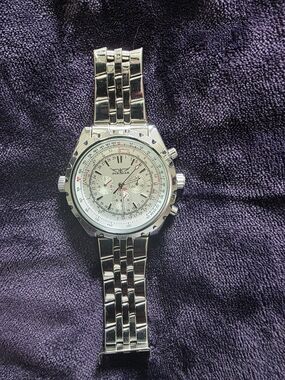 Jaragar Skeleron Men's Silver Analog Chronograph Bracelet Watch with White Dial
